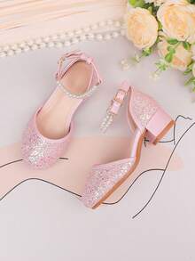 Zapatos de niña de las flores para boda, fiesta, vacaciones, adecuados para niñas pequeñas, niñas pequeñas y niñas grandes, zapatos de vestir clásicos y cómodos de color rosa con perlas, para ocasiones formales, recitales, ballet, zapatos de princesa con brillo - Rosa - Ver 7