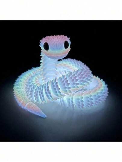 1pc 3D Printed Glow-In-The-Dark Snake Decoration, New Year Gift, Fully Articulated Viper Model, Realistic Animal Statue, Rainbow Color & Glow-In-The-Dark Green Available, 3D Printed Snake, Adult Toy (Eye Color Random)