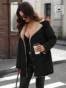 Mobula Sound# 时尚休闲商务牛仔夹克，带保暖内衬，中长款，适合秋冬季穿着 - 黑色 - 查看 4