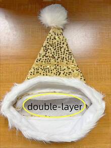 亮片圣诞老人帽，带绒球蝴蝶结 - 节日派对针织帽，100% 涤纶，手洗，无弹力，针织工艺品 - 圣诞节服装配饰 - 彩色 - 查看 15