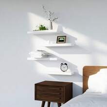 4-Piece Floating Shelf Bookcase (Black) - Hidden Bracket Wall Mounted Shelves For Office, Bathroom, Bedroom & Living Room Storage Decor - trắng - Xem 3