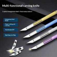 A Set Of 1 Carving Knife And 5 Blade Set, Aluminum Alloy Golden Carving Knife Set, Pumpkin Carving Precision Craft Tool Kit, DIY, Art, Cutting, Mold (4 Colors Optional)