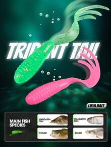 8 Pieces, Fishing, Lures, Artificial Baits, Micro Lure Baits, Soft Baits, Casting Baits.Soft Plastic Swimbaits With 3-Tail Design | Glitter Fishing Lures - High Disturbance Bait For Freshwater Saltwater Fishing - Multicolor - View 1