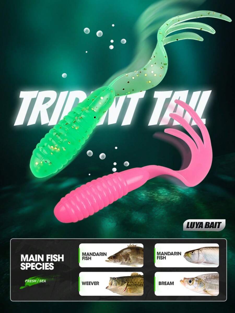 8 Pieces, Fishing, Lures, Artificial Baits, Micro Lure Baits, Soft Baits, Casting Baits.Soft Plastic Swimbaits With 3-Tail Design | Glitter Fishing Lures - High Disturbance Bait For Freshwater Saltwater Fishing - Multicolor - View 1
