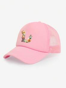 1pc Girls' Colorful Floral & Letter Decor Breathable Mesh Baseball Cap, 26 Letters Customizable, Sweet & Fresh , Lightweight Perforated Design, Suitable For Spring/Summer, Casual, School, Birthday, Holiday Gift - Pink - View 8