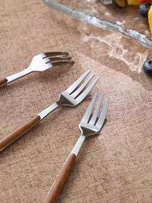 6件套奢华复古不锈钢甜点勺叉套装，优雅欧式蛋糕咖啡餐具 - 卡其色 - 查看 9