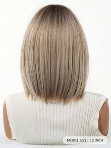 12英寸金色短直波波头假发，女士自然耐热合成假发，带刘海，适合妈妈们日常佩戴和参加派对 - 金色 - 查看 5