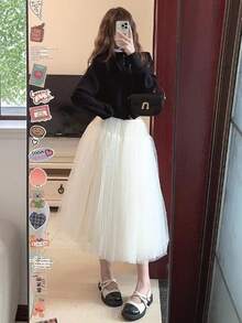 Váy voan bồng bềnh phong cách Pháp thanh lịch mới về mùa thu/đông 2025 - trắng - Xem 3