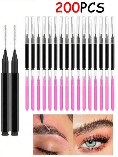 200/100pcs Micro Eyebrow Brush With Cap Brow Lamination Brush Spoolies For Eyebrow Eyelash Brow Brush Lash Filler Eyebrow Lash Lift And Tint Tools For Brows And Lashes Comb Extensions