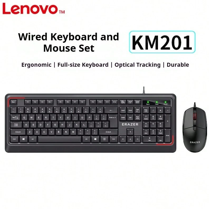 Lenovo KM201 Wired Keyboard And Mouse Combo For Home, Office, Gaming, And Laptop/Desktop Computers - Black - View 1