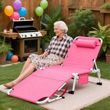 3-In-1 Sun Lounger With Face Opening - 5-Position Adjustable Reclining Angle Beach Lounger, Suitable For Pools And Outdoor Use - Portable Folding Design, With Headrest, Arm Slots And Storage Bag - Weight Capacity 440 Lbs - Rose Red - View 3