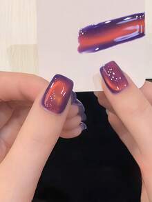 10ml Esmalte de uñas en gel con efecto de ojos de gato con brillo de atardecer, popular en otoño e invierno 2025. Blanqueador, colores graduales, acabado satinado y decoración con cuentas de vidrio fino para arte de uñas - Multicolor - Ver 3