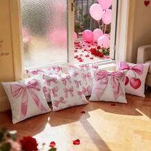 6件套浪漫粉色蝴蝶结单面印花抱枕套 - 蜜桃绒抱枕套（不含枕芯） - 彩色 - 查看 10