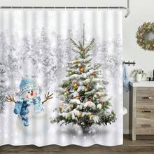 Cortina De Ducha De árbol De Navidad, Decoración De Baño De Invierno, Cortina De Ducha De Tejido De Poliéster Impermeable con 12 Ganchos, 71 x 71 Pulgadas - Muñecos de nieve - Ver 13
