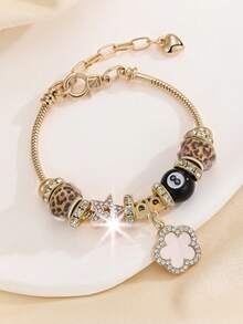 1pc Fashion Crystal Beaded Pendant Bracelet, Butterfly, 5-Petal Flower, Star, Football, Cross Pendant Charm Bracelet For Girls - Multicolor - View 2