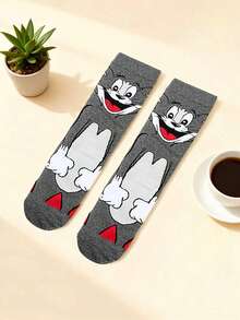 1 par de calcetines de Tom y Jerry de Warner Bros, calcetines deportivos suaves y cómodos para hombres y mujeres, calcetines para todas las estaciones, calcetines con un diseño de dibujos animados de Tom y Jerry creativos, versátiles, suaves y cómodos para hombres y mujeres - Multicolor - Ver 5