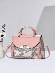 新款时尚百搭女士单肩斜挎包，拼接花卉图案，金属锁扣，复古优雅女士手提包，适合日常通勤、约会、购物等各种场合。 - 彩色 - 查看 11