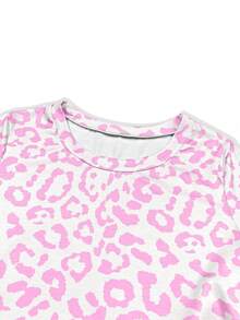 Women's Casual Leopard Print Round Neck Loose Short Sleeve Dress, Spring/Autumn - Pink - View 2