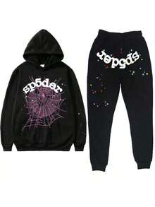 SP5DER Letter Print Unisex Two-Piece Set Hoodie Printed Sweatshirt Letter Sports Casual Jogger Pants Long Pants - 風格 - 查看 6