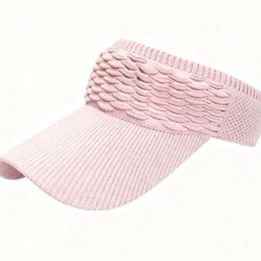 Women's Sporty Knitted Cap With Large Brim, Beachwear, Summer Running, Sun Protection Visor - 嬰兒粉 - 查看 1