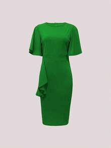 Đầm ôm sát dáng vintage màu trơn cổ tròn thắt eo dành cho nữ, thích hợp cho mùa xuân/hè. - màu xanh lá - Xem 5