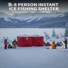 Insulated Ice Fishing Shelter 6-8 Person, Quick Setup Portable Hub Tent, Windproof Thermal Shanty For Winter Ice Fishing With Carry Bag - Red - View 4