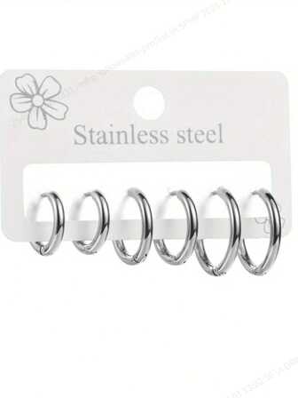 6 Stücke schicke minimalistische Edelstahl Creolen Set - Vintage geometrisches Design für Alltag & Urlaub