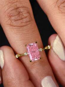 1 Buah Cincin Fashion Zirkonia Kubik untuk Wanita, Cocok untuk Pernikahan, Pertunangan, Pesta, Perhiasan, Hadiah Hari Valentine - Berwarna merah muda - View 2