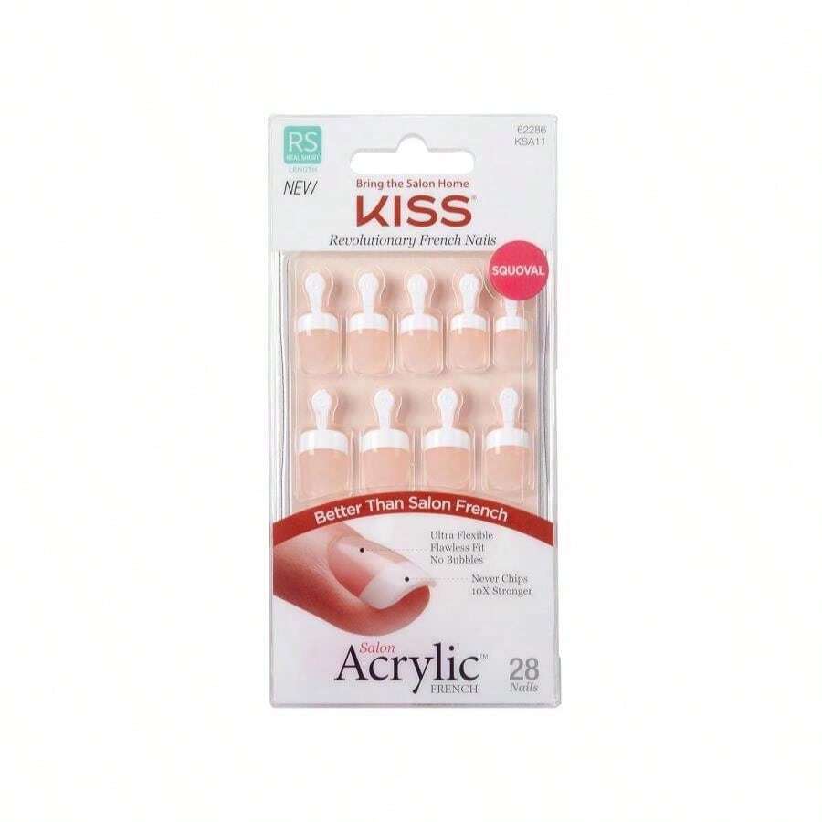 KISS Salon Acrylic, Press-On Nails, Nail Glue Included, 'Power Play', Pink, Real Short Size, Squoval Shape, Includes 28 Nails, 2g Glue, 1 Manicure Stick, 1 Mini File - ColorC - 查看 1