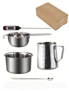 DIY 手工香薰蜡烛制作套件肥皂制作设计工具烘焙用品量杯蜡熔炉带温度计 - 銀色 - 查看 9