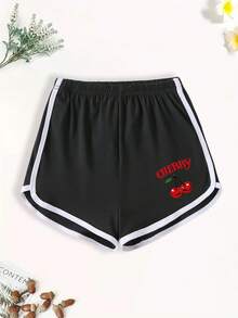 2件套女童休闲时尚创意樱桃印花T恤短裤套装，夏季假日 - 彩色 - 查看 6