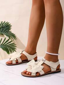 蝴蝶结平底凉鞋，套脚软底舒适休闲凉鞋，百搭时尚，适合学生，青少年露趾沙滩度假凉鞋 - 棕色 - 查看 5