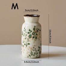 1pc/3pcs Handmade Vintage Garden Style Ceramic Vase, Crackle Glaze Design, White Base With Green Floral Pattern, Suitable For Indoor, Living Room, Kitchen, Tabletop, Windowsill, Dining Table Decor, Can Hold Fresh/Dried Flowers, Ideal Gift For Boyfriend/Girlfriend, Graduation, Ramadan, Holidays, Ramadan Decoration, Ramadan Blessings - Multicolor - View 14
