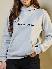 Women'S CUPRA Hoodie - Light Grey Pullover Sweatshirt With Front Pocket, All-Season Casual Athletic Top For Everyday & Formal Outfits, Sweater Hoodie, Comfortable Clothing, Sporty Design, Quality Stitching, Unisex Style, Lifestyle, Lounge Wear, Modern Hoodie, Soft Material, Long Sleeve Top, Women - 黑色 - 查看 1