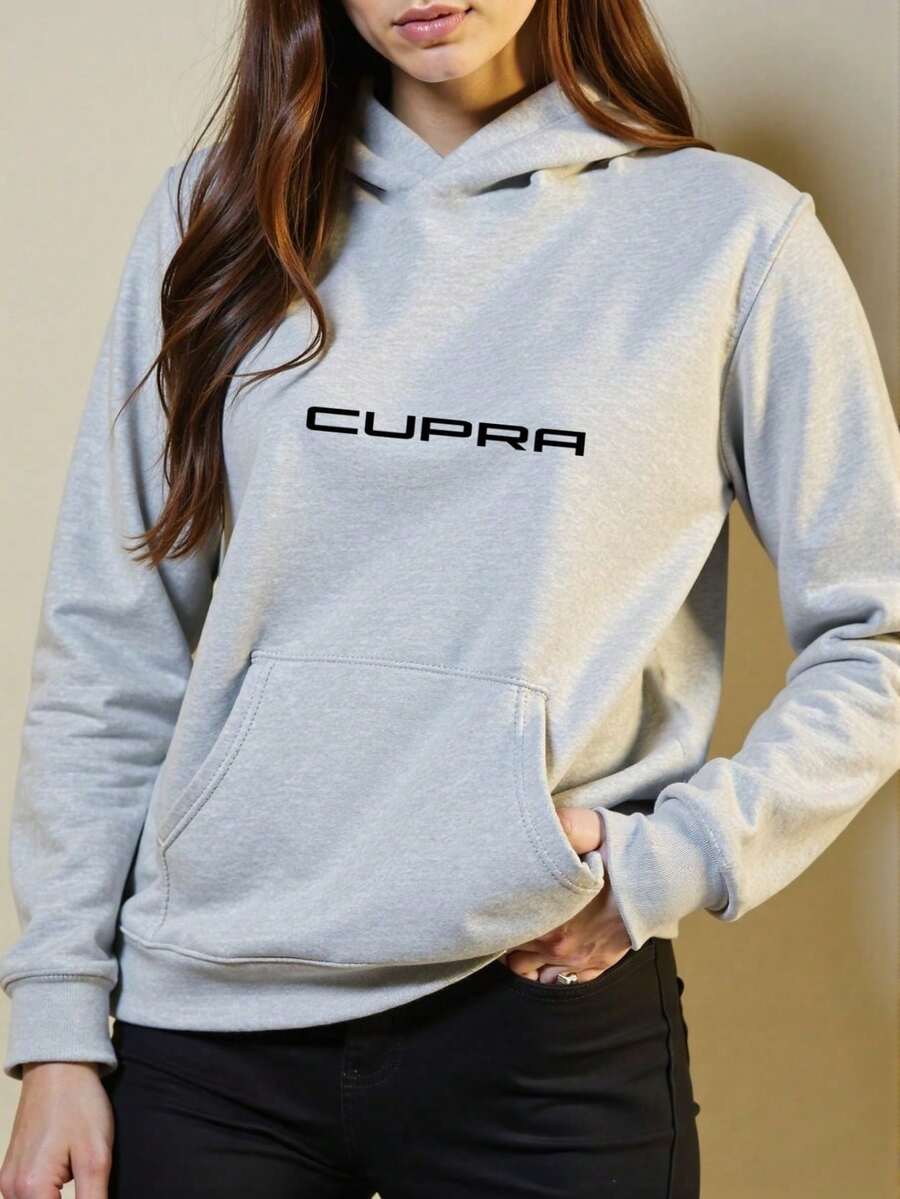 Women'S CUPRA Hoodie - Light Grey Pullover Sweatshirt With Front Pocket, All-Season Casual Athletic Top For Everyday & Formal Outfits, Sweater Hoodie, Comfortable Clothing, Sporty Design, Quality Stitching, Unisex Style, Lifestyle, Lounge Wear, Modern Hoodie, Soft Material, Long Sleeve Top, Women - 黑色 - 查看 1