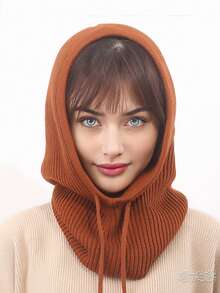 1 pezzo Balaclava da donna, cappuccio lavorato a maglia alla moda, berretto da sci con cordino, adatto per sci, strada, attività all'aperto, consegna di colore casuale - Multicolore - Visualizzare 3