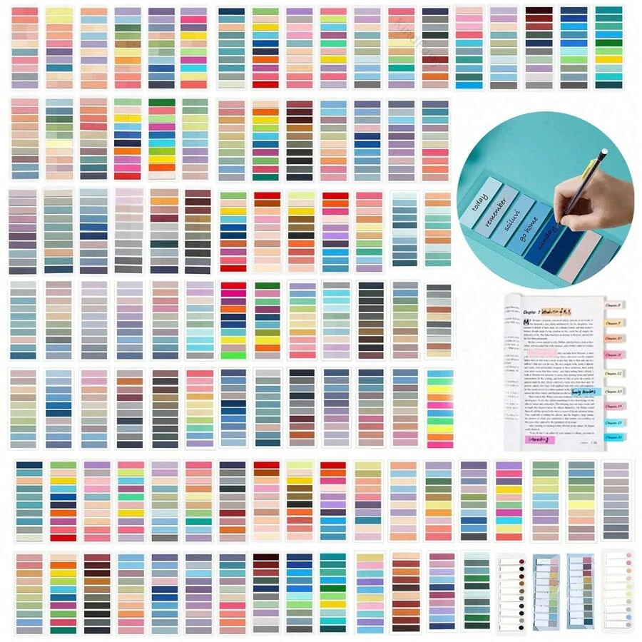 6400 قطعة من علامات التعليق على الكتب، علامات كتب لاصقة للتعليق، ملاحظات لاصقة موراندي للمجلدات، علامات الصفحات، لوازم التعليق متعددة الألوان قابلة للكتابة وإعادة التموضع، لوازم مدرسية - متعدد الألوان - مشاهدة 1