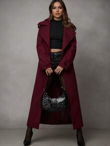 New Women's Elegant Double-Breasted Lapel Casual Street Style Coat For Commuting, Business, Dating, And Parties, Burgundy, Suitable For Autumn And Winter. - Màu Đỏ Sâu - Xem 5