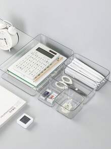 Estante de exhibición de maquillaje y caja de almacenamiento de cosméticos - Caja de almacenamiento con cajones transparentes, caja de almacenamiento de cosméticos para escritorio, contenedor de almacenamiento multiusos compartimentado, organizador de suministros de oficina, organizador de tocador y escritorio, juego de almacenamiento con cajones de varios tamaños, caja de almacenamiento de cosméticos, decoración del hogar, accesorios de baño - transparente - Ver 8