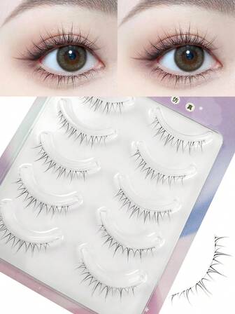Hinarin 5Pairs Full Strip Soft Lower False Eyelashes Japanese Style Super Soft Thin Stems Vivid & Natural Reusable Comfortable And Lightweight Manga Eyelashes Japanese Makeup Natural Look Wispy Lower Eyelash Extensions Asian Korean Cosplay Anime False Eyelashes Makeup Lower Eyelashes
