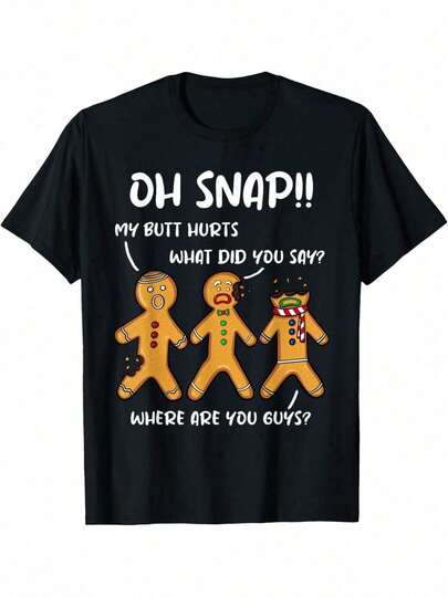 Camiseta gráfica de hombre de jengibre, mezcla de algodón, cuello redondo, manga corta, ajuste regular, elasticidad media, patrón geométrico, con eslogan Oh Snap, para adultos, para todas las estaciones, uso diario y casual, estilo maduro