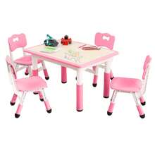 Techigher Kids Table And 4 Chairs Set, Height Adjustable Toddler Table And Chair Set With Graffiti Desktop, Children Multi-Activity Table For Ages 2-8 - 粉色 - 查看 3
