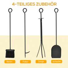 HOMCOM Log Rack With Fireplace Accessories, 75 X 30 X 60 Cm, Black Steel, Storage For Firewood And Fireplace Accessories - Black - View 4