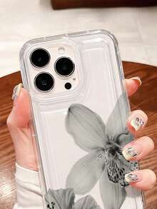 Flower 1pc Black & Gray Floral Transparent Air Cushion Minimalist TPU Shockproof Phone Case Compatible With IPhone 17/16/15/14/13/12/11 Pro Max, Galaxy A55/54/53/52/51, S25/24/23/22/21 Series - Multicolor - View 6