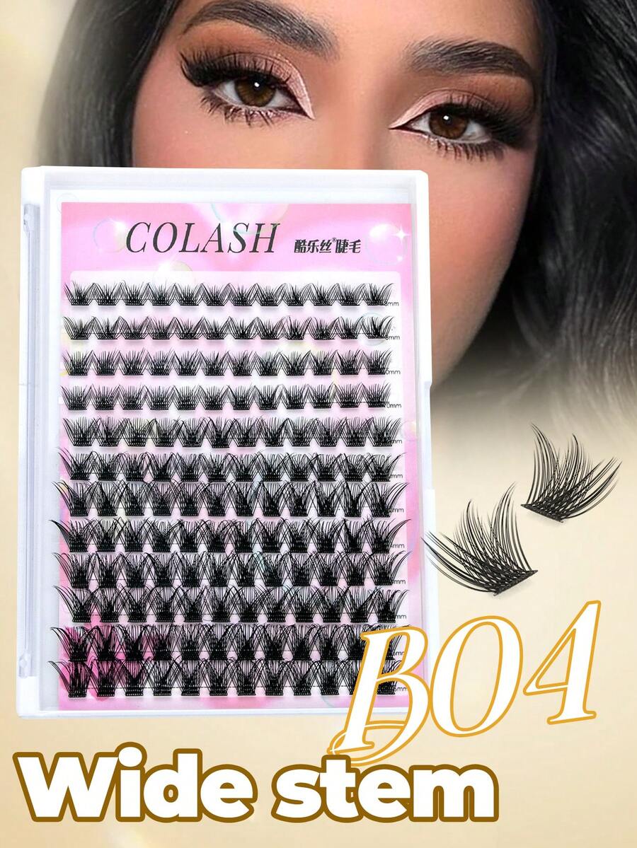 Colash-12 filas 144 piezas de racimos de pestañas individuales con rizo D de 8-16 mm. Kit de extensión de pestañas individuales extra gruesas, esponjosas y de aspecto natural reutilizables para uso personal en el hogar o en movimiento para la vida diaria, bodas, citas, fiestas, viajes y primavera. Racimos de pestañas, pestañas individuales, pestañas postizas - Negro - Ver 1