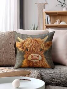 1/2 vỏ gối thêu hình bò vùng cao nguyên Scotland dễ thương cho bé, khóa kéo, trang trí ghế sofa, gối tựa lưng khi chơi game, gối tựa lưng khi lái xe, gối cắm trại, khóa kéo ẩn, có thể giặt bằng máy, quà tặng ngày lễ, không có ruột gối - màu nâu - Xem 12