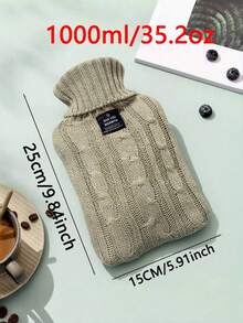 1pc 1000ml/2000ml Pink Khaki Smoke Gray Knitted Hot Water Bag With Water Injection For Foot And Stomach Warming And Hot Compress - Multicolor - View 3