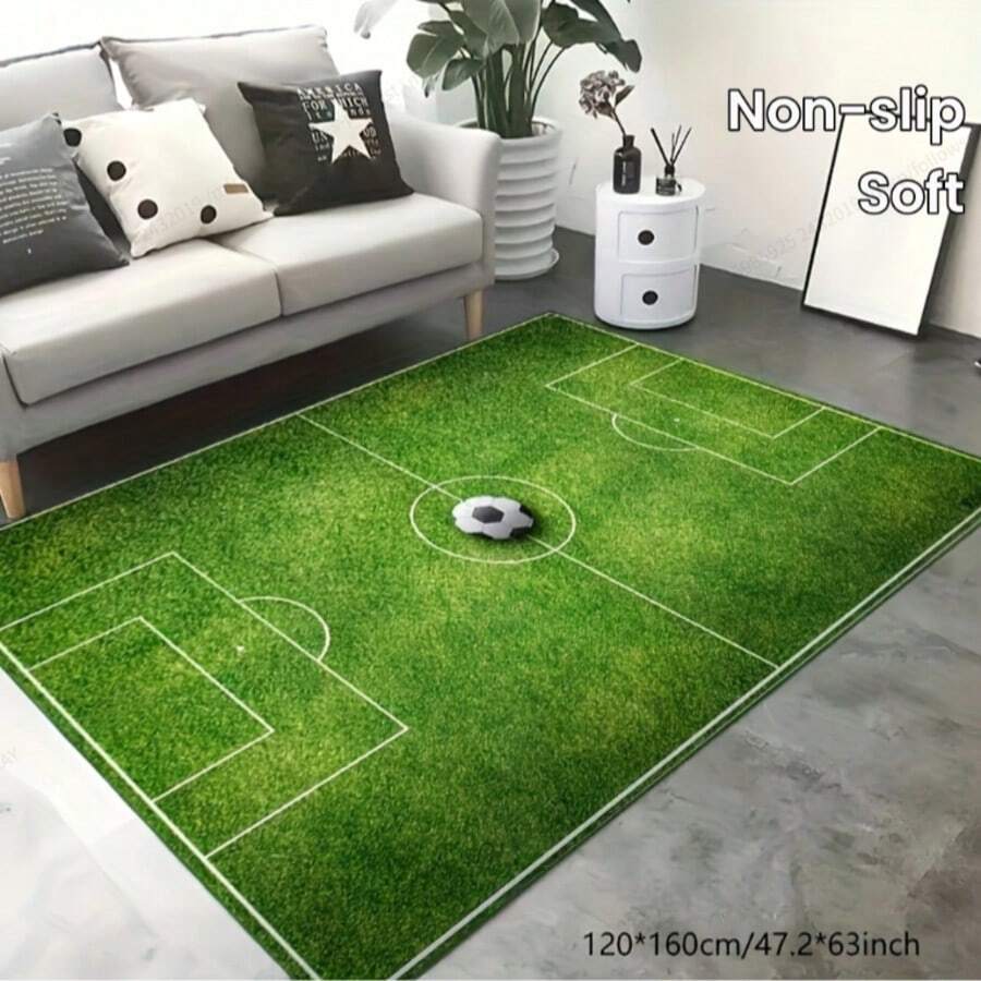 1 Piece Football Field Carpet - Non-Slip Soft Carpet Mat With Green Grass Painted Lines, Suitable For Indoor/Outdoor Sports And Yoga - Home Decor - Multicolor - View 1
