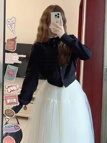 Váy voan bồng bềnh phong cách Pháp thanh lịch mới về mùa thu/đông 2025 - trắng - Xem 5