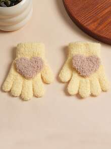 1 Pair Kids Winter Cute Heart Cycling Warm Thick Knitted Gloves - Multicolor - View 10